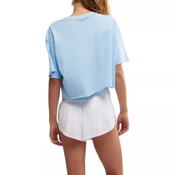 NWT Free People Movement Inspire Oversized Blue Logo Crop Tee - Picture 2 of 9